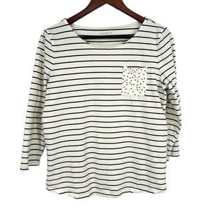 Talbots Womens Size Medium Navy Blue Blouse Shirt Top Nautical Beach Striped